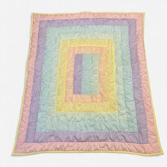 Handmade Other - Vintage early 90s pastel color block handmade quilted baby blanket.